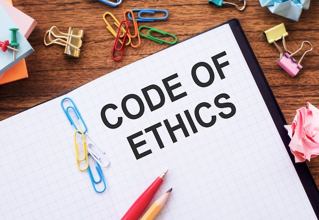 Photo writing note showing code of ethics. business showcasing moral rules ethical integrity honesty good procedure