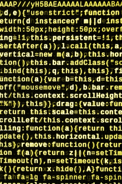 랩톱에서 프로그래밍 코드 작성 컴퓨터 화면의 디지털 이진 데이터