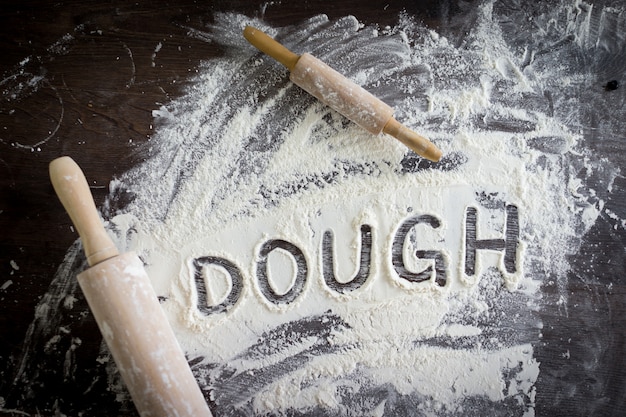 Written letters of dough ready for making pastry