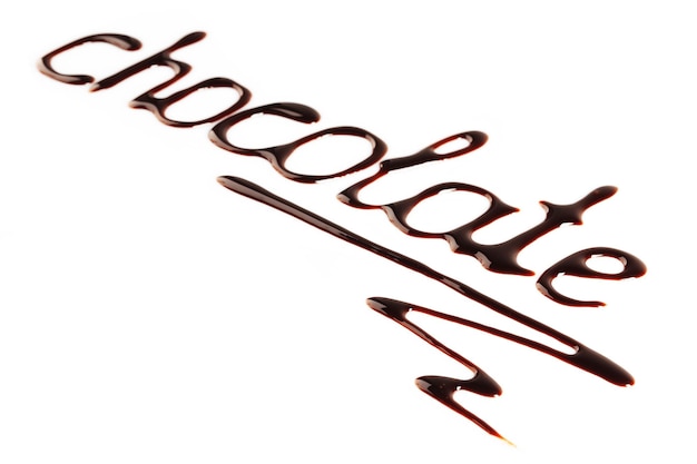 Written word chocolate isolated on white