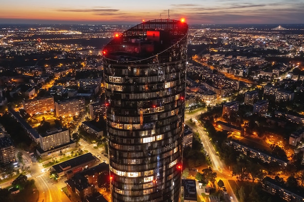 Wroclaw at night, panorama of the city from a height, Poland