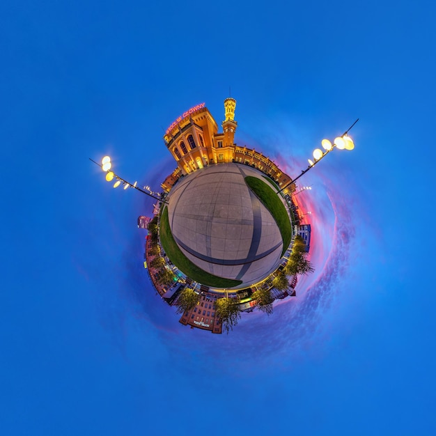 WROCLAW POLAND OCTOBER 2018 Little planet Spherical aerial 360 panorama view on street ancient medieval city Wroclaw Poland