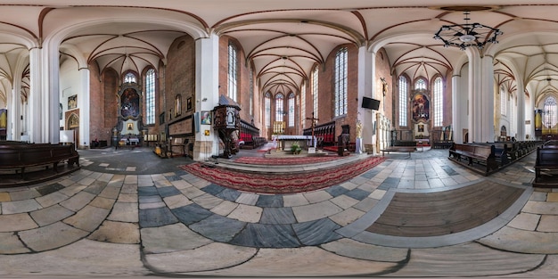 Wroclaw poland september 2018 full seamless spherical panorama\
360 by 180 degrees angle view interior gothic catholic church 360\
panorama in equirectangular projection ar vr content