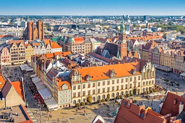 Wroclaw with Rynek and City Hall, Wroclaw, Poland