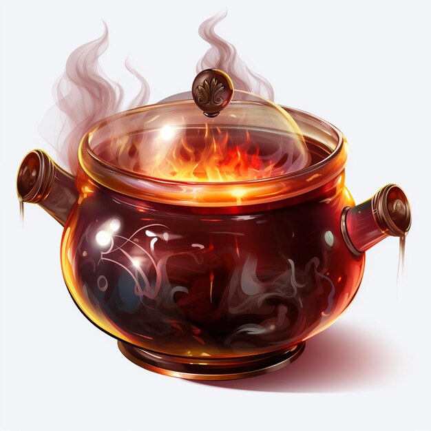 Wtch cauldron with boiling poison and bonfire