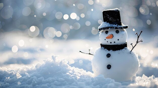 Photo wter snowman with tophat in