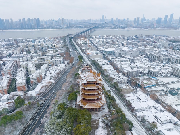 Wuhan Yellow Crane Tower Park Winter Snow Scenery