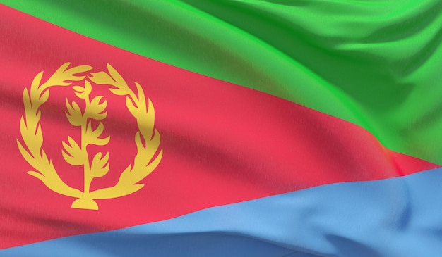 Wuivende nationale vlag van Eritrea Zwaaide zeer gedetailleerde close-up 3D render