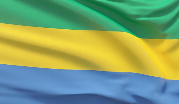 Wuivende nationale vlag van Gabon Zwaaide zeer gedetailleerde close-up 3D render