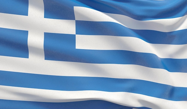 Wuivende nationale vlag van Griekenland Zwaaide zeer gedetailleerde close-up 3D render