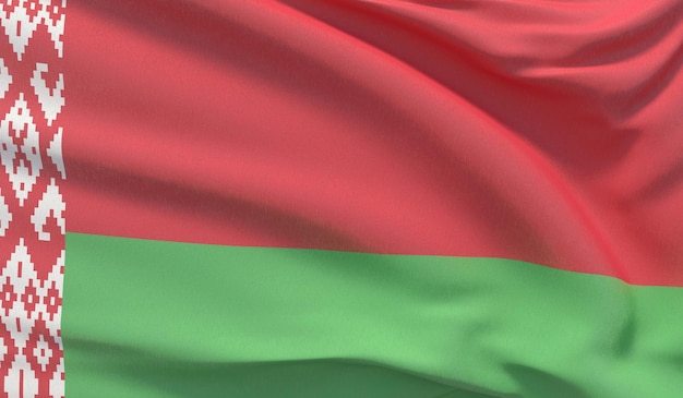 Wuivende nationale vlag van Wit-Rusland Zwaaide zeer gedetailleerde close-up 3D render