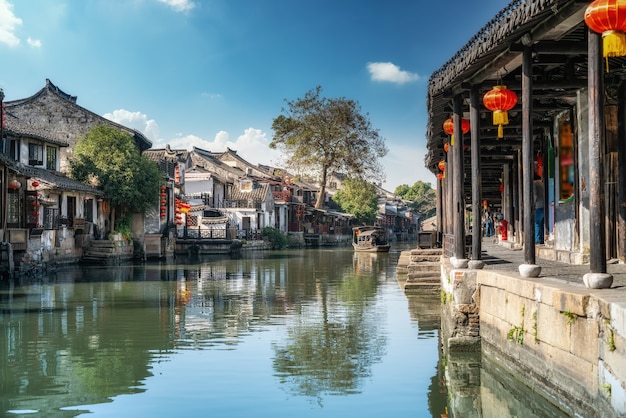 Wuzhen River and ancient residential buildings