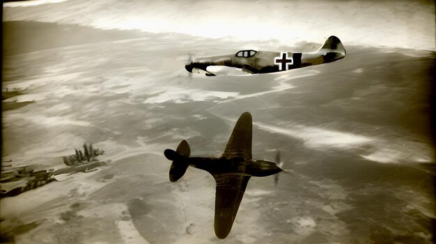空に浮かぶ第二次世界大戦の飛行機古い写真ガンカム