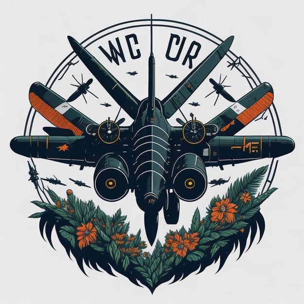 Photo ww2 fighter airplane circle tshirt design in the style of detai