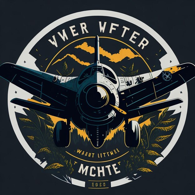 Photo ww2 fighter airplane circle tshirt design in the style of detailed botanical illustrations