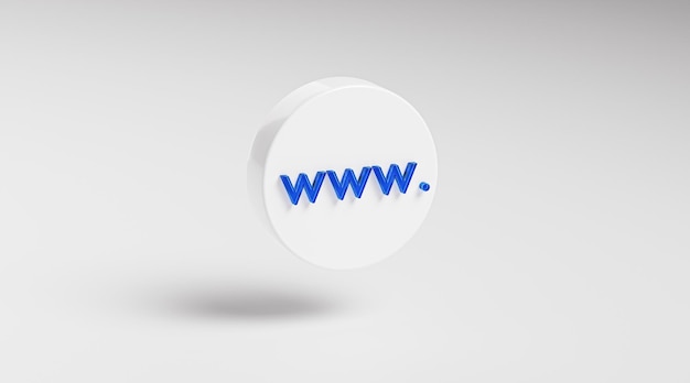 WWW blauw glas pictogram knop op cirkel app symbool 3D render