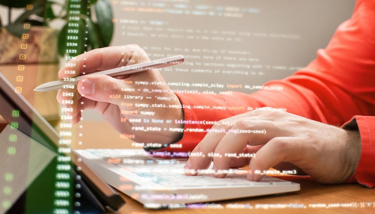 Photo www programming web programming functions on laptop on laptop it business python code computer screen mobile application design concept