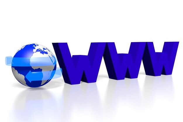 WWW world wide web blue word with an Earth and arrows 3D illustration