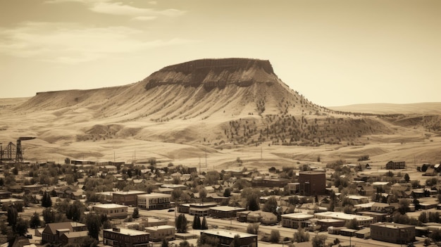 Wyoming Mining Town A Detailed Sepia Tone Cityscape