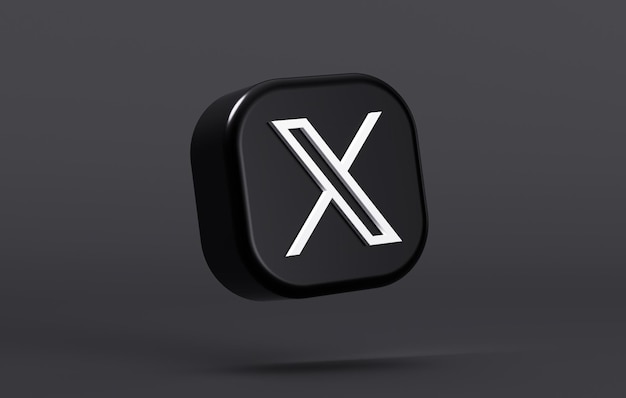 Logo galleggiante dell'app x su uno sfondo di colore scuro in rendering 3d