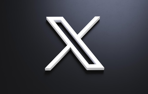 X app logo on a black surface background in 3D rendering