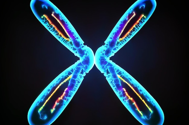 X chromosome in neon glow on dark background