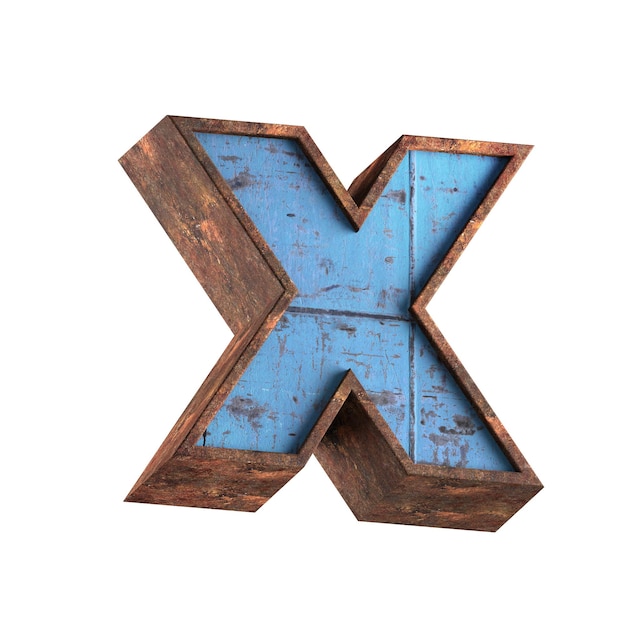 x letter 3d rusted metal textured character