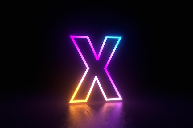 x letter karakter neon geïsoleerde reflectie illustratie 3d render. 3D illustratie