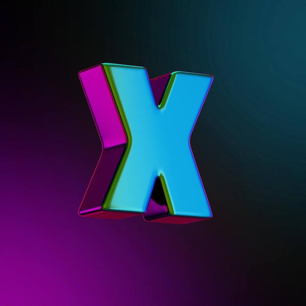 x letter Neon colored metal 3d rendered illustration blue and purple color isolated. 3D Illustration