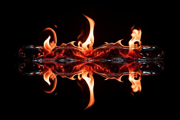 Photo x playing tongues and reflections of flame on a black background