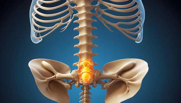 척추의 잘못된 정렬과 허리 부위의 디스크 어나오기를 보여주는 스레이 이미지