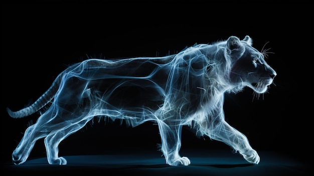 x ray lion walking art illustration