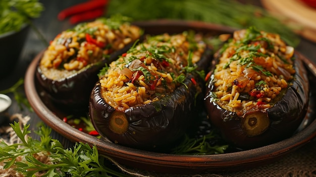 xAA boeiende opname van Armeense aubergine dolma