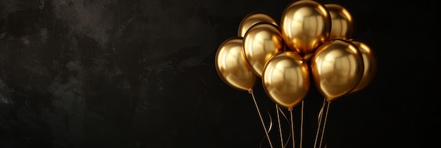 xaa captivating image of a gold balloons bunch on a striking black wall background