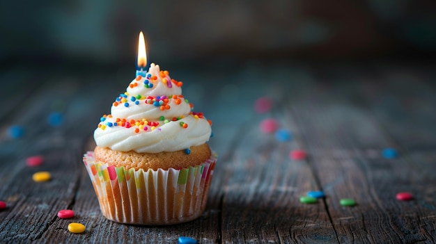 xaa closeup image of a cupcake featuring a birthday candle
