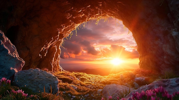 Photo xaa depiction of the empty tomb on easter morning