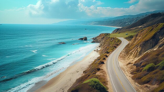 xAA photograph capturing a road leading to a secluded beach