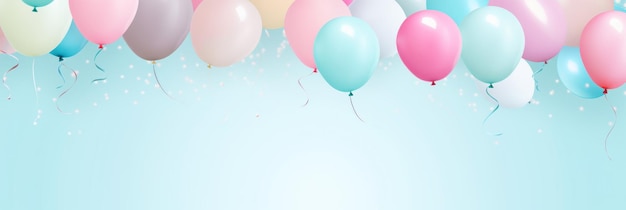 Photo xabunch of pastel'nogo cveta balloons on light blue background space for text banner design