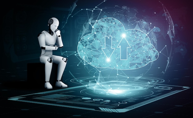 XAI AI-robot die cloudcomputing-technologie gebruikt om gegevens op online server op te slaan