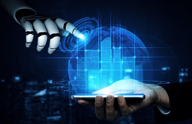 XAI Future artificial intelligence robot and cyborg