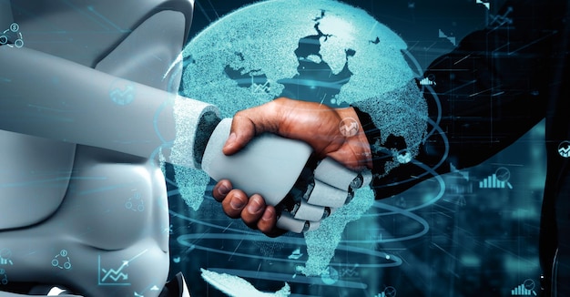 XAI Будущая финансовая технология, управляемая роботом-гуминоидом с искусственным интеллектом, использует машинное обучение