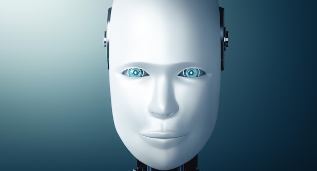 Photo xai robot humanoid face and eyes close up view 3d rendering