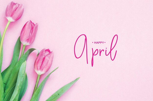 Photo xainscription happy april tulip flower spring background