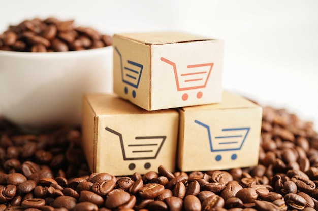 XAShopping cart box on coffee beans shopping online for export or import