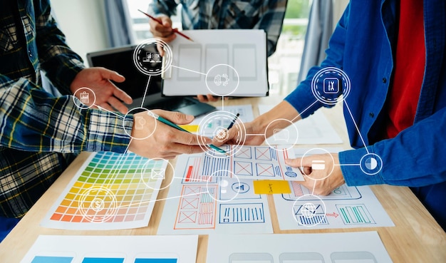 XAUX graphic designer planning application process development prototype wireframe for web smart phone Creative digital development agency