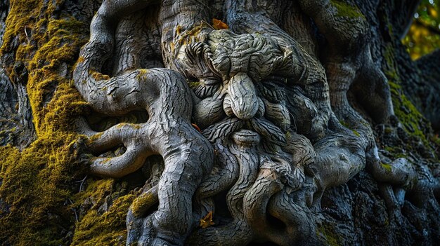 Photo xaxashowcase an ancient tree with intricate carvings telling stories of centuries