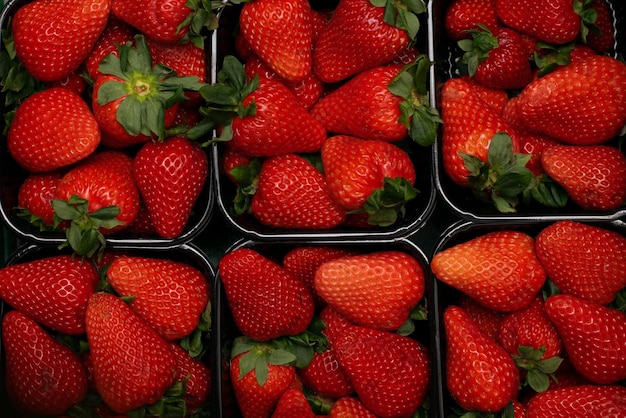 XDxAFresh juicy strawberries in the store top view