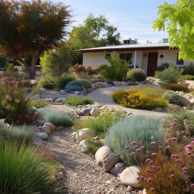 Xeriscaping tuin of landschap met minimaal waterverbruik