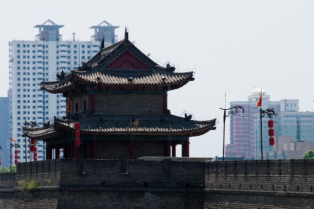 Xian oude stadsmuur met pagodes.