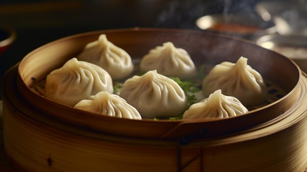 Xiaolongbao met stoom echte voedsel fotografie goed Ai gegenereerd kunst 02